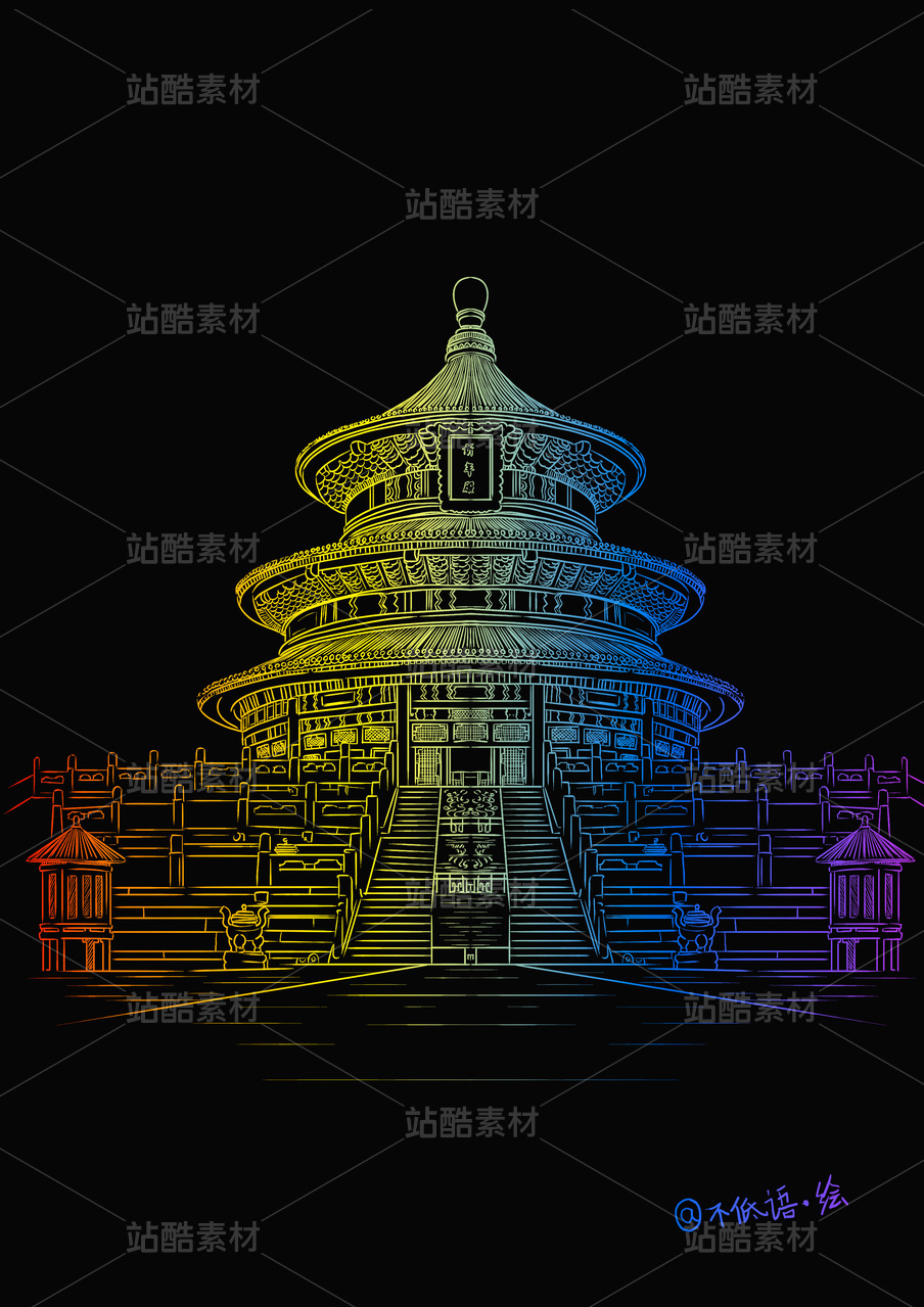 建筑彩色画