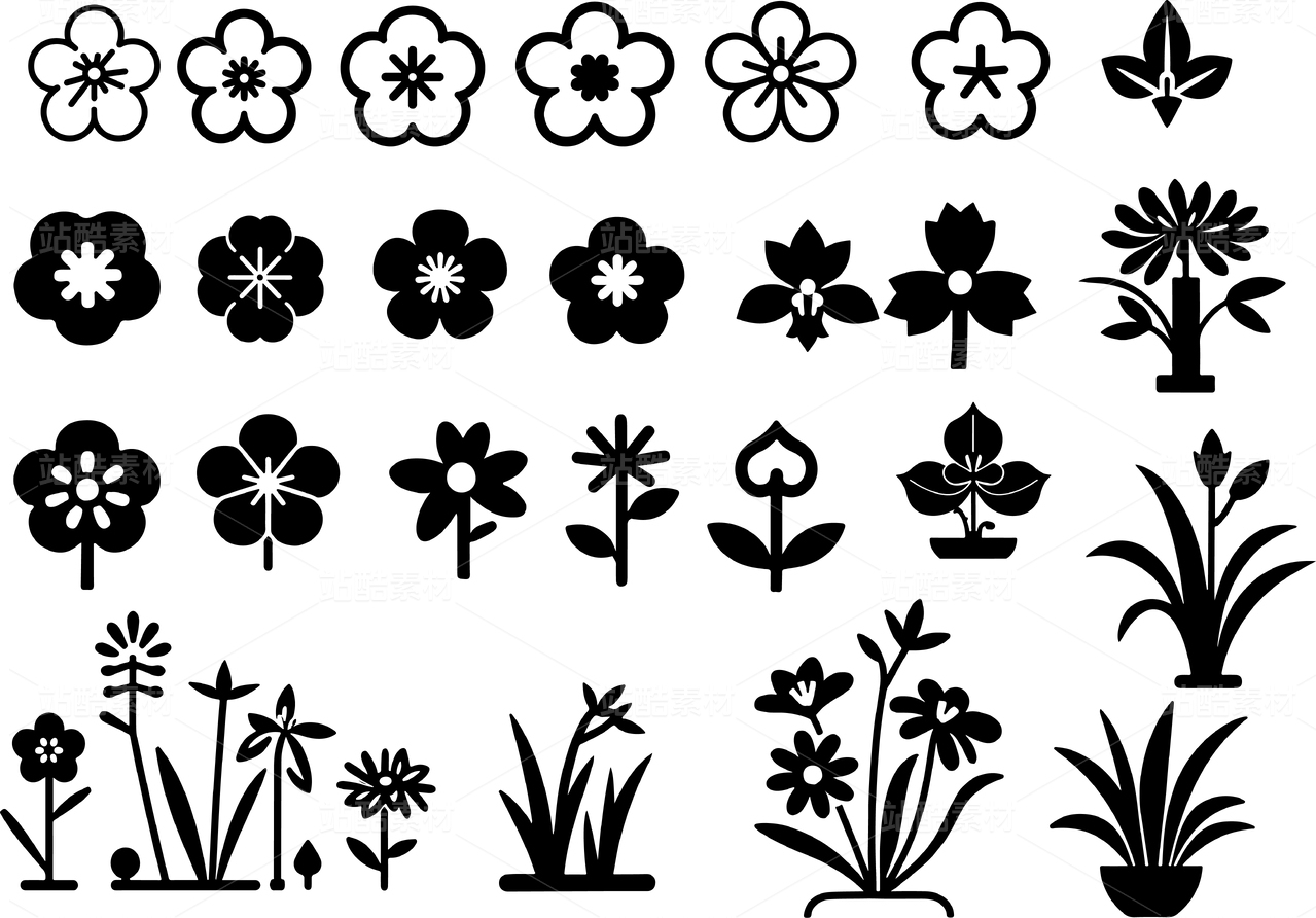 各种花和花盆的icon图标
