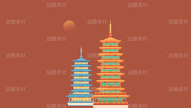 国风建筑 古塔 双塔（导航-123064） - 未分类 - 站酷设计师小也XY原创素材 - 站酷ZCOOL