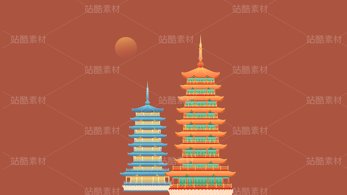 国风建筑 古塔 双塔（主预览-123064） - 未分类 - 站酷设计师小也XY原创素材 - 站酷ZCOOL