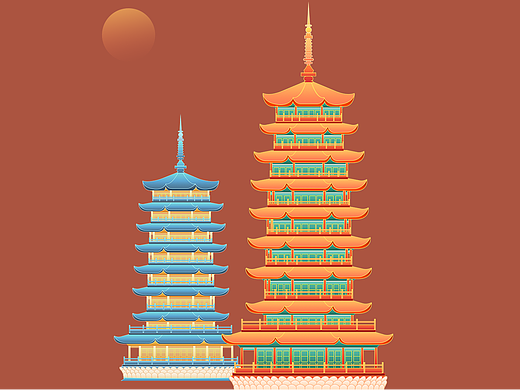 国风建筑 古塔 双塔