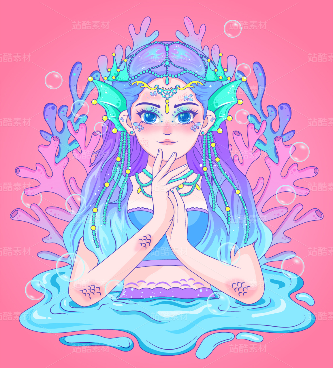 女生半身插画