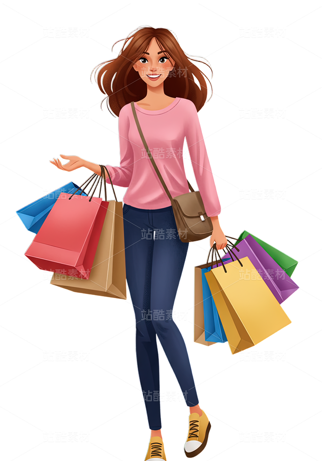 年轻女性购物卡通免扣素材（主预览-9115907） - 未分类 - 站酷设计师TINA素材库原创素材 - 站酷ZCOOL