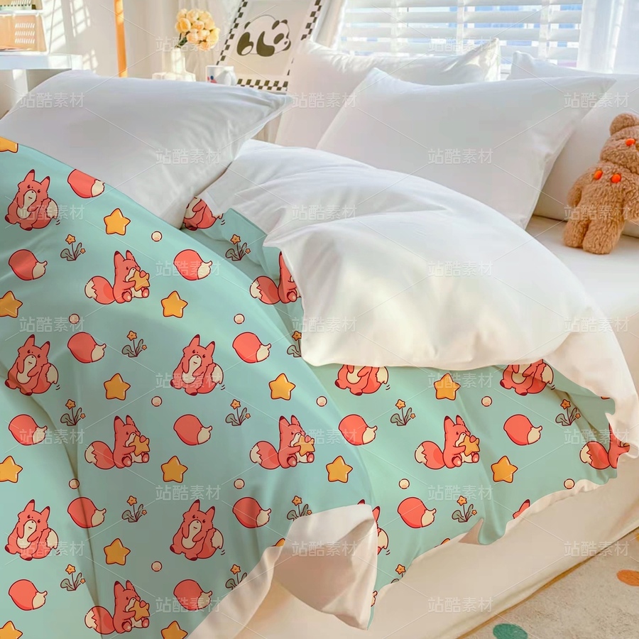 小狐狸和星星草-图案【四方连续图】（主预览-9121100） - 未分类 - 站酷设计师猫头咕原创素材 - 站酷ZCOOL