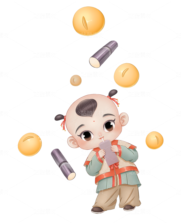 一个明朝小男孩在喝饮料的插画（主预览-9124606） - 未分类 - 站酷设计师SYF朝生原创素材 - 站酷ZCOOL
