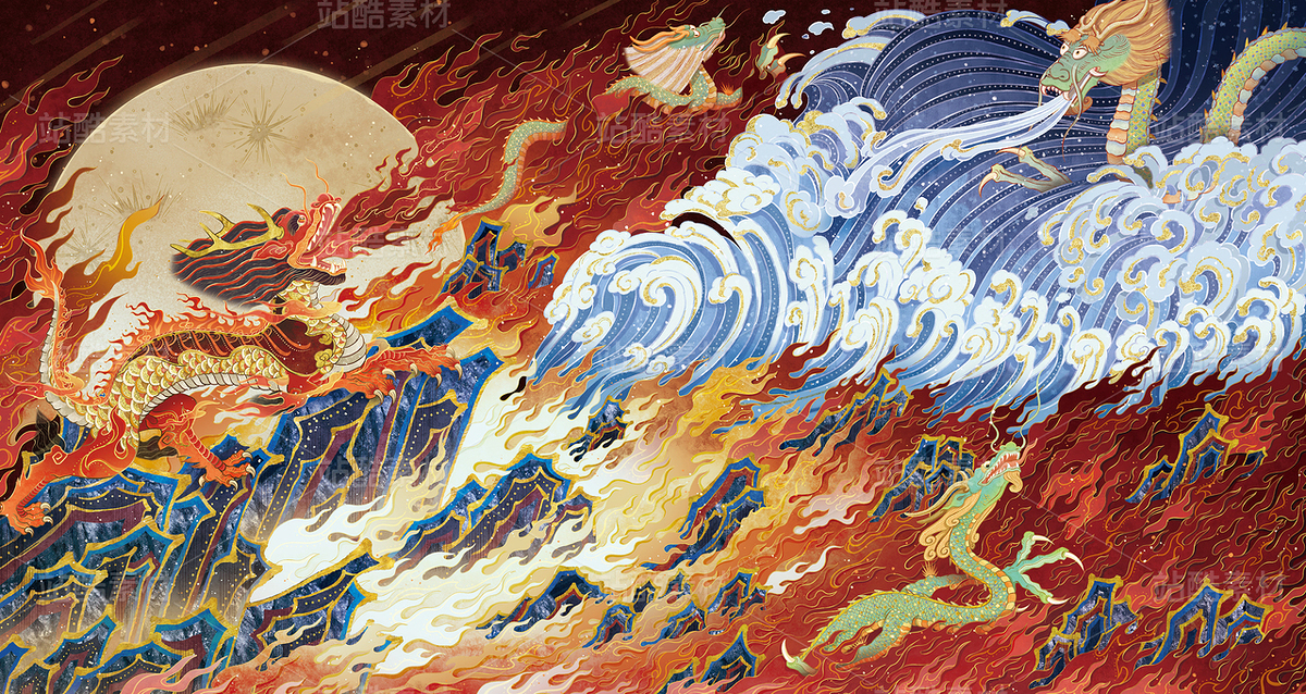 上古神兽犼大战三龙(主预览-9124608) - 未分类 - 站酷设计师SYF朝生原创素材 - 站酷ZCOOL