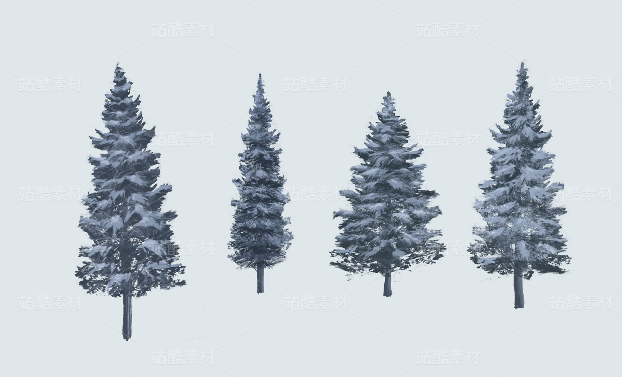 影视动画场景松树素材-四样板