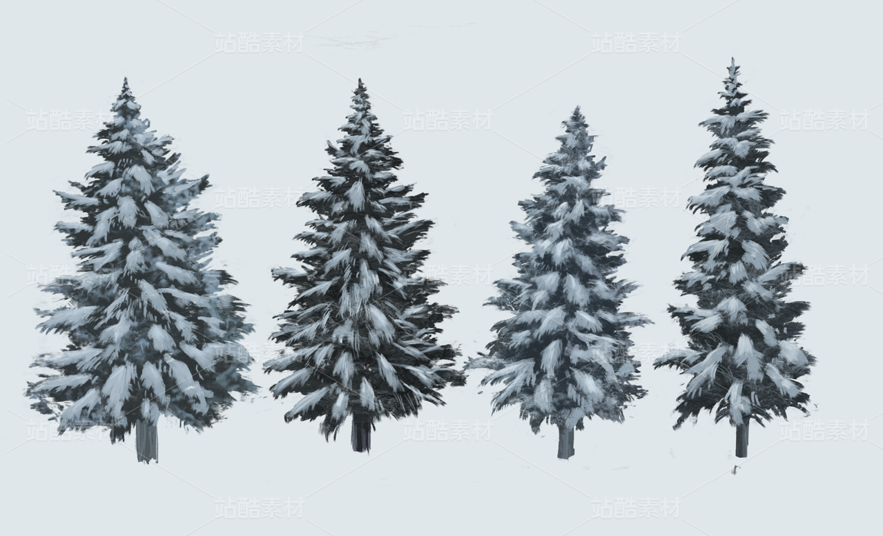 影视动画场景-雪地松树素材-四样板