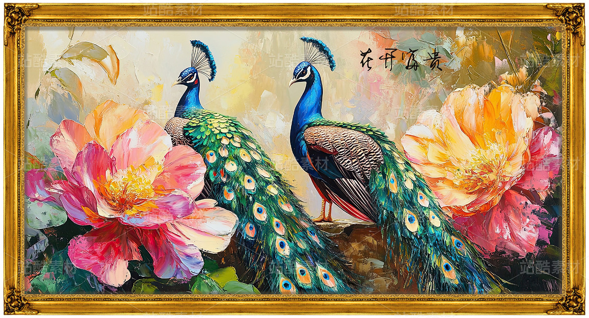 花開(kāi)富貴牡丹花孔雀中式國(guó)畫(huà)畫(huà)框裝飾素材客廳壁畫(huà)掛畫(huà)（主預(yù)覽-9127904） - 未分類 - 站酷設(shè)計(jì)師LuckBin5原創(chuàng)素材 - 站酷ZCOOL