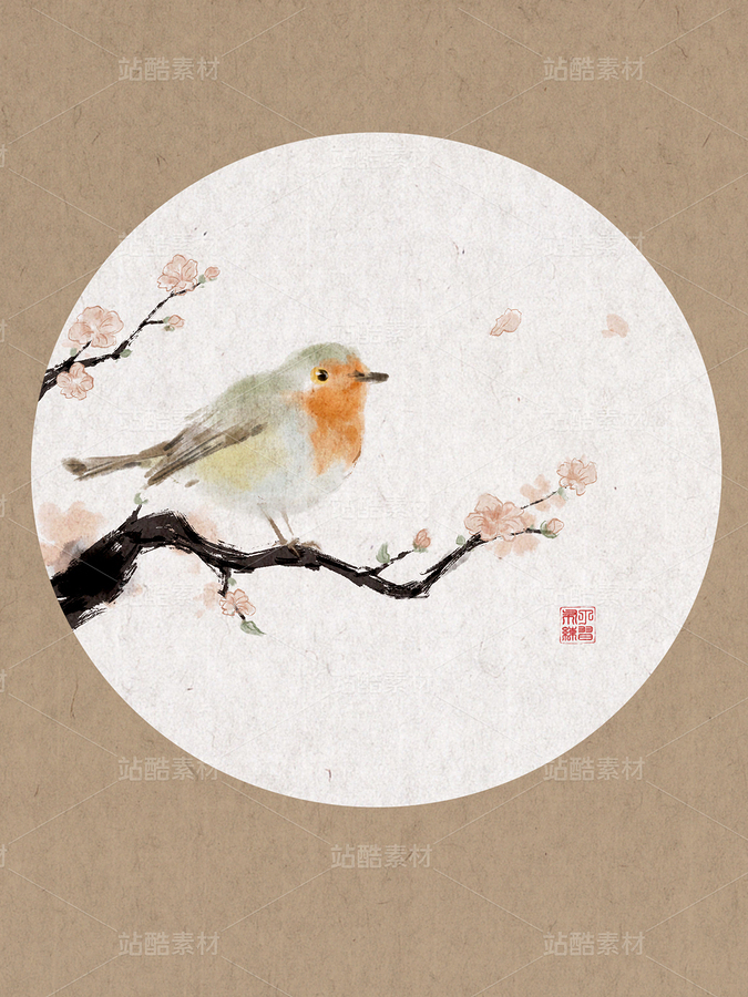 樹枝上站著的小鳥，水墨風(fēng)格插畫，國風(fēng)（主預(yù)覽-9128193） - 未分類 - 站酷設(shè)計(jì)師啊哈_Pudding原創(chuàng)素材 - 站酷ZCOOL