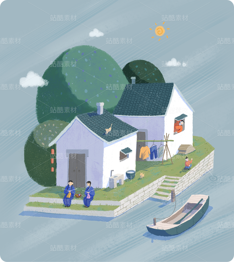 江南水鄉(xiāng)人們的日常生活插畫（主預(yù)覽-9128293） - 未分類 - 站酷設(shè)計(jì)師SYF朝生原創(chuàng)素材 - 站酷ZCOOL