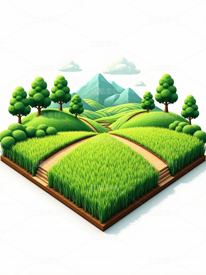 農田樹木遠山組成的田野風格PNG免摳素材2.5D、3D（主預覽-9739678） - 未分類 - 站酷設計師明原創(chuàng)素材 - 站酷ZCOOL