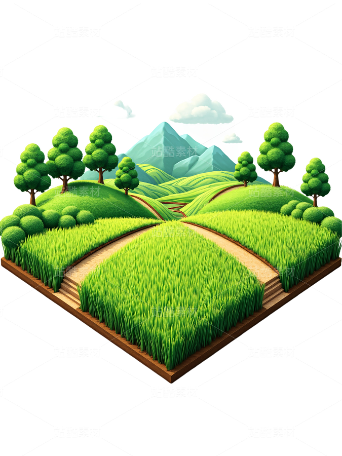 農田樹木遠山組成的田野風格PNG免摳素材2.5D、3D（主預覽-9739677） - 未分類 - 站酷設計師明原創(chuàng)素材 - 站酷ZCOOL