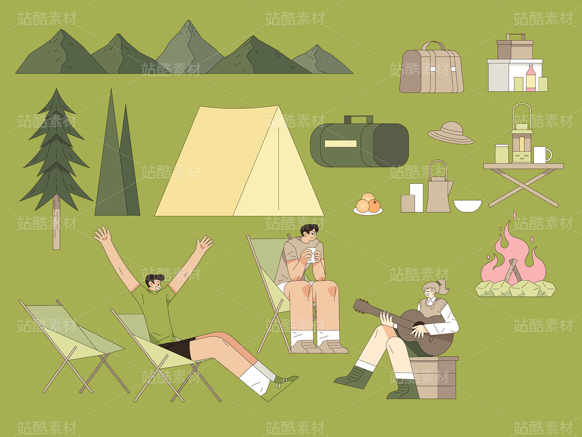 多组露营矢量插画｜矢量素材（主预览-9740773） - 未分类 - 站酷设计师泗口沺原创素材 - 站酷ZCOOL