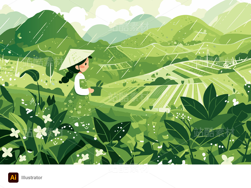 山野春雨节气海报矢量插画