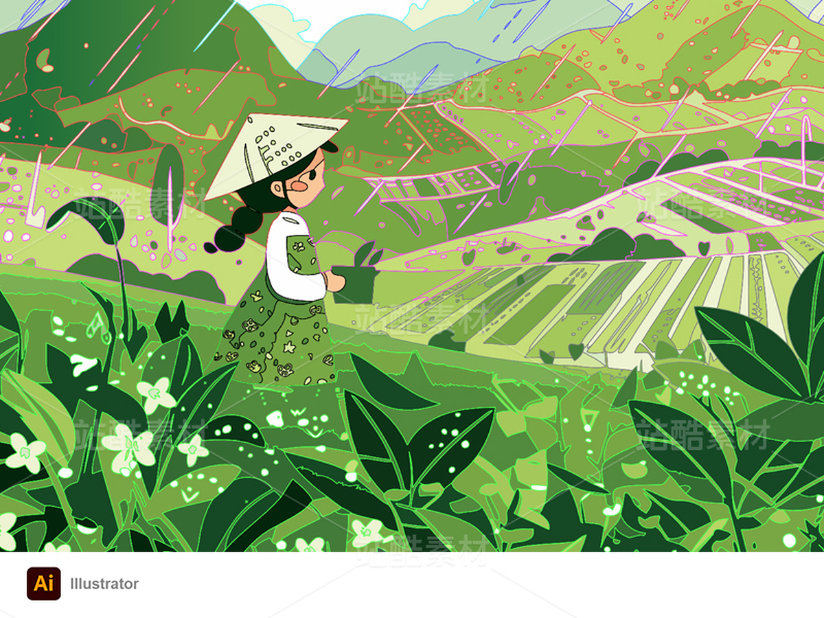 山野春雨節(jié)氣海報(bào)矢量插畫（主預(yù)覽-9741258） - 未分類 - 站酷設(shè)計(jì)師jasonshow原創(chuàng)素材 - 站酷ZCOOL