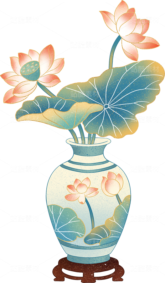 国潮荷花花瓶插画（主预览-9741584） - 未分类 - 站酷设计师之一丶Design原创素材 - 站酷ZCOOL