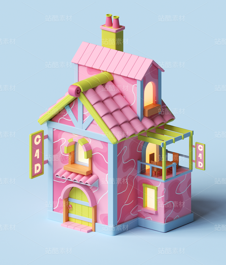 C4D卡通小房子粉色版本-OC渲染器（主預(yù)覽-9931892） - 未分類 - 站酷設(shè)計師我就是NiaoNiao原創(chuàng)素材 - 站酷ZCOOL