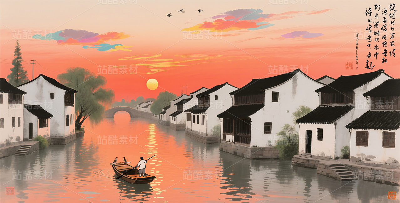 国画水墨江南山水画装饰画电视背景墙装饰画