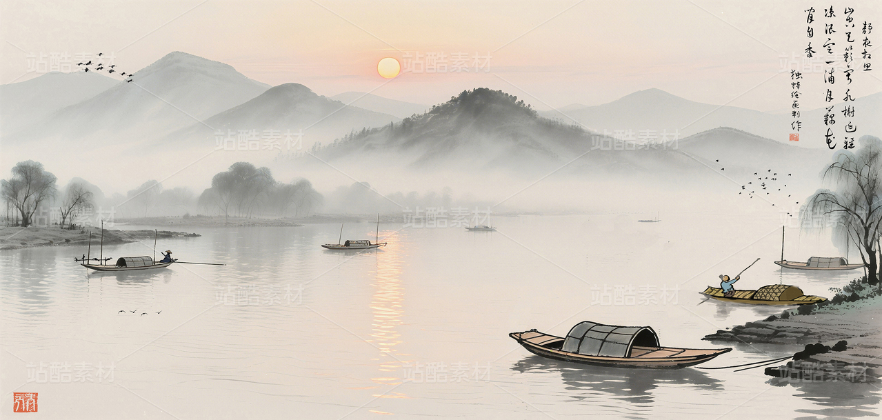 水墨江南风景画意境山水装饰画客厅水墨山水装饰画