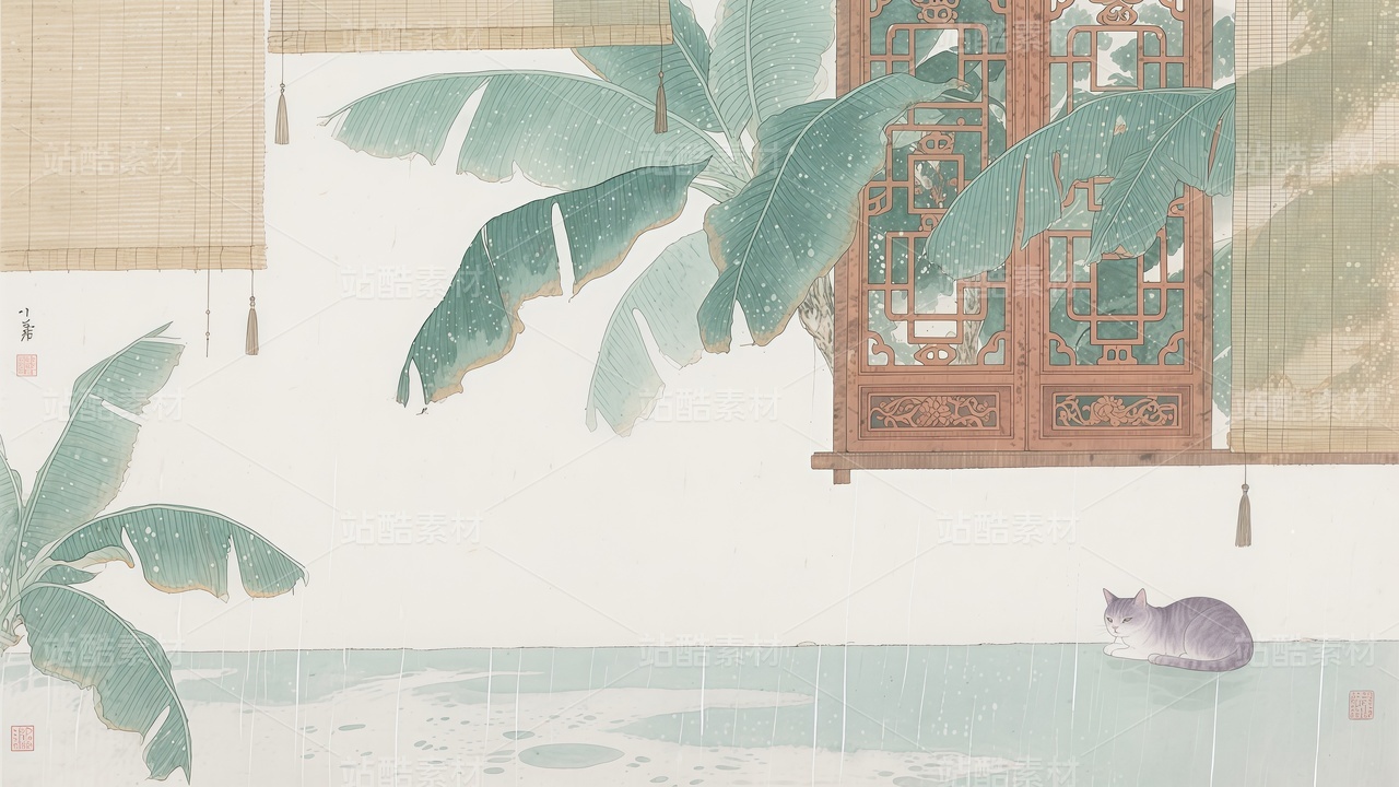 水墨风格夏季主题插画57