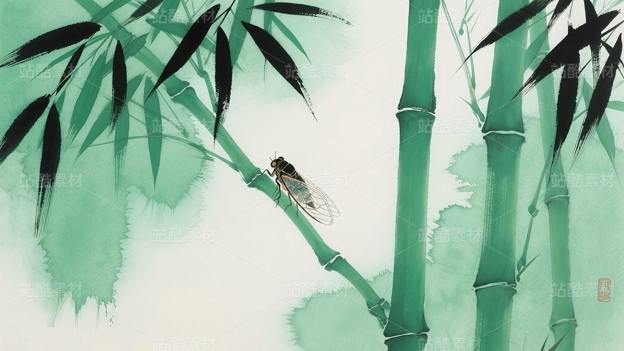 水墨风格夏季主题插画77