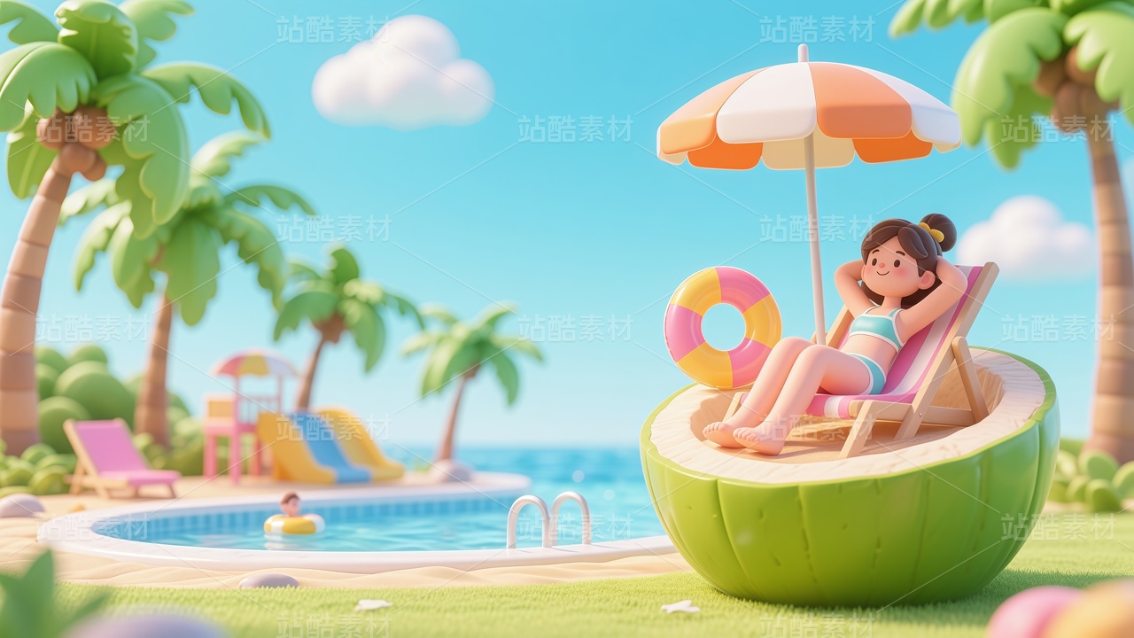 3D风格夏季旅行插画5
