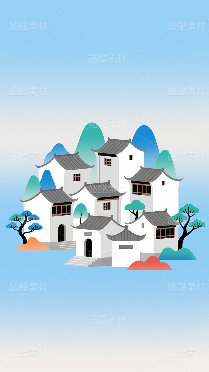 国潮中国地标建筑美食插画4