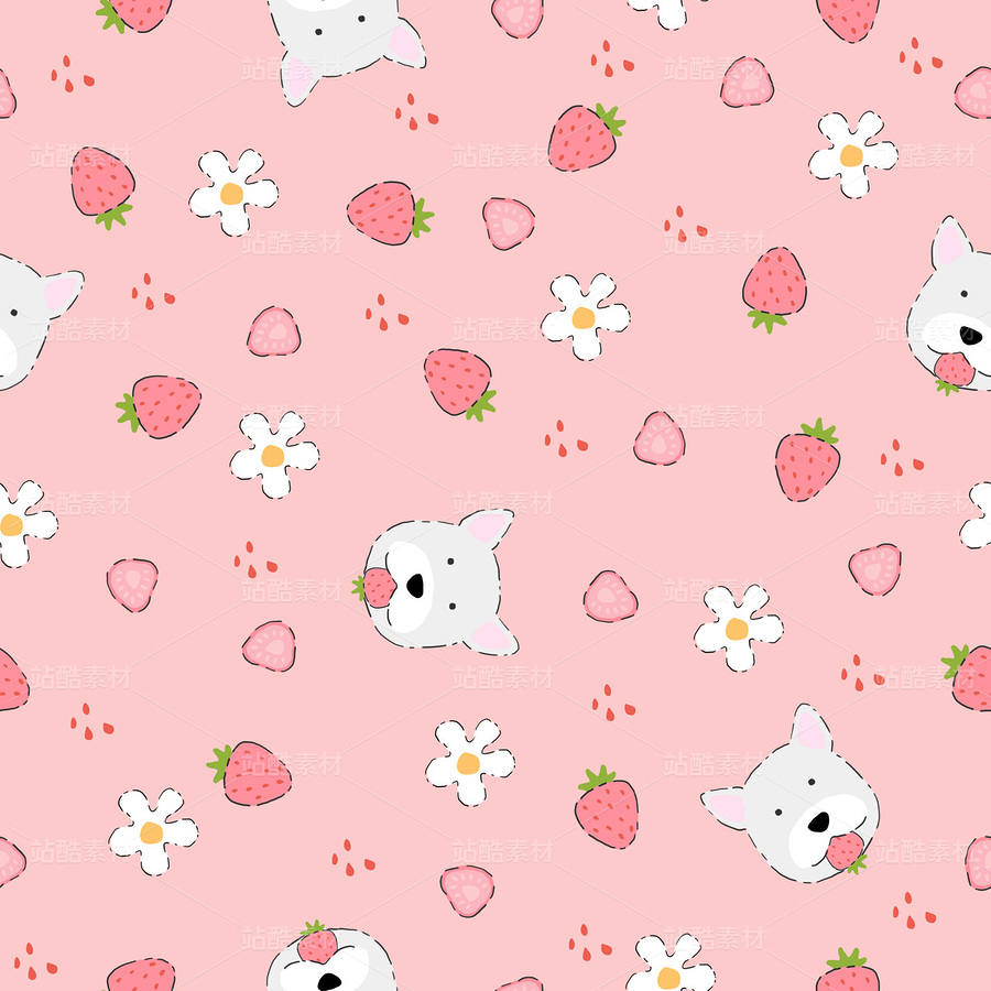 西高地小狗吃草莓手繪清新風(fēng)四方連續(xù)圖案（主預(yù)覽-9989634） - 未分類(lèi) - 站酷設(shè)計(jì)師暴走的團(tuán)子原創(chuàng)素材 - 站酷ZCOOL