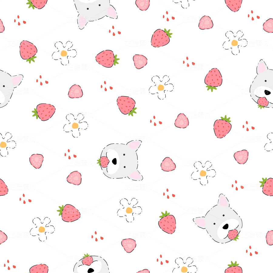 西高地小狗吃草莓手繪清新風(fēng)四方連續(xù)圖案（主預(yù)覽-9989635） - 未分類(lèi) - 站酷設(shè)計(jì)師暴走的團(tuán)子原創(chuàng)素材 - 站酷ZCOOL