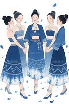 藍(lán)染回紋繪新篇：五姝演繹東方摩登（導(dǎo)航-10009675） - 未分類 - 站酷設(shè)計(jì)師欲陽城原創(chuàng)素材 - 站酷ZCOOL