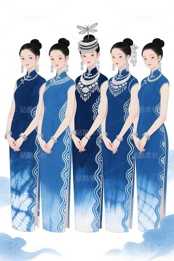 藍(lán)染回紋繪新篇：五姝演繹東方摩登（主預(yù)覽-10009680） - 未分類 - 站酷設(shè)計(jì)師欲陽城原創(chuàng)素材 - 站酷ZCOOL