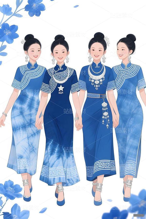 藍(lán)染回紋繪新篇：五姝演繹東方摩登（主預(yù)覽-10009679） - 未分類 - 站酷設(shè)計(jì)師欲陽城原創(chuàng)素材 - 站酷ZCOOL