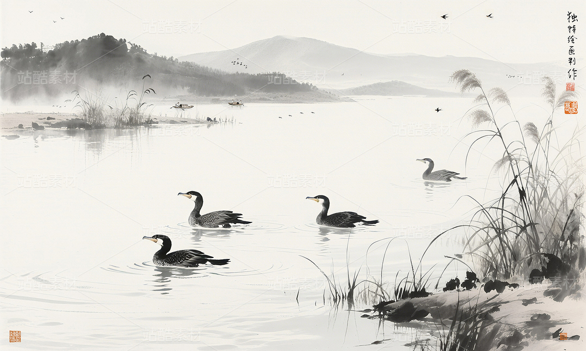 水墨画鸬鹚水墨人物画水墨江南江南水乡水墨风景画（主预览-10010827） - 未分类 - 站酷设计师独创绘画工作室原创素材 - 站酷ZCOOL