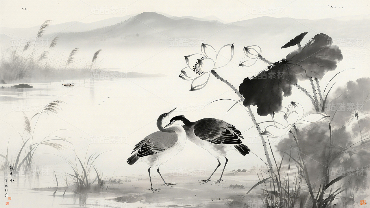 水墨山水花鸟画新中式水墨花鸟国画山水花鸟写意花鸟
