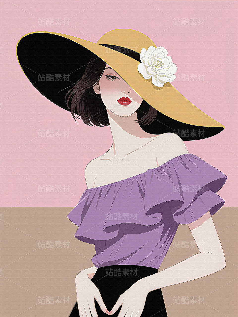 新中式装饰画服装杂志封面画民国穿旗袍女人