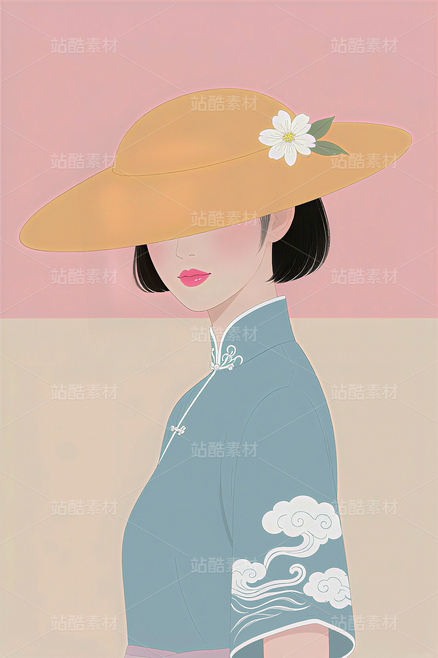 新中式装饰画服装杂志封面画民国穿旗袍女人
