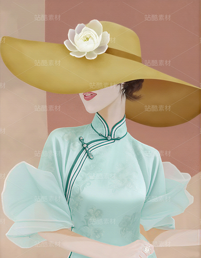 新中式清新装饰后现代油画人物民国穿旗袍女人人物抽象（主预览-10086247） - 未分类 - 站酷设计师独创绘画工作室原创素材 - 站酷ZCOOL
