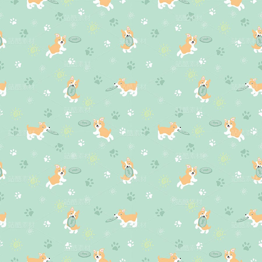 边牧玩飞盘炭笔手绘风PS分层四方连续图案（主预览-10087631） - 未分类 - 站酷设计师暴走的团子原创素材 - 站酷ZCOOL