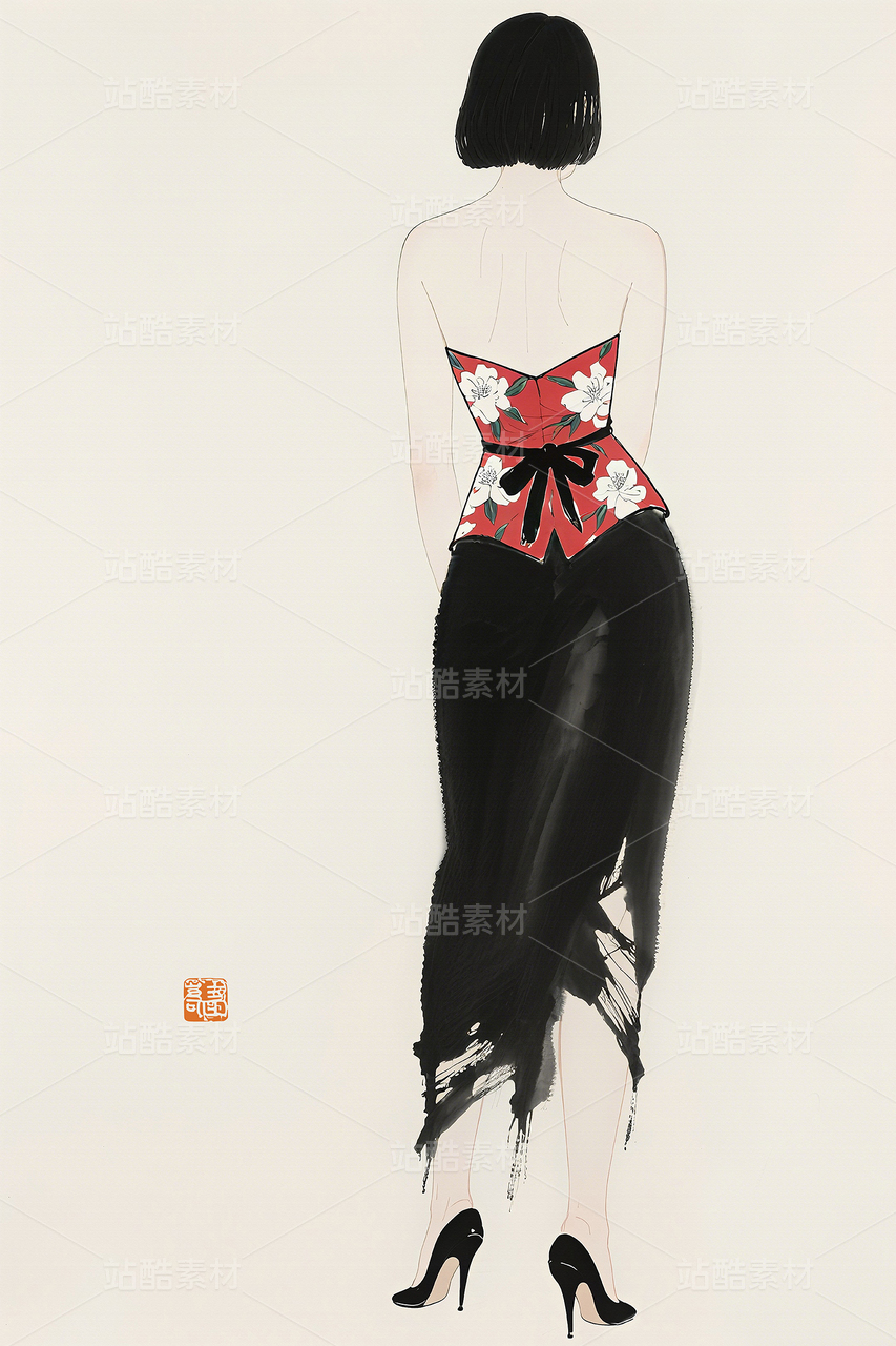 服装杂志封面文旅海报宣传画时尚服装画水墨人物装饰画