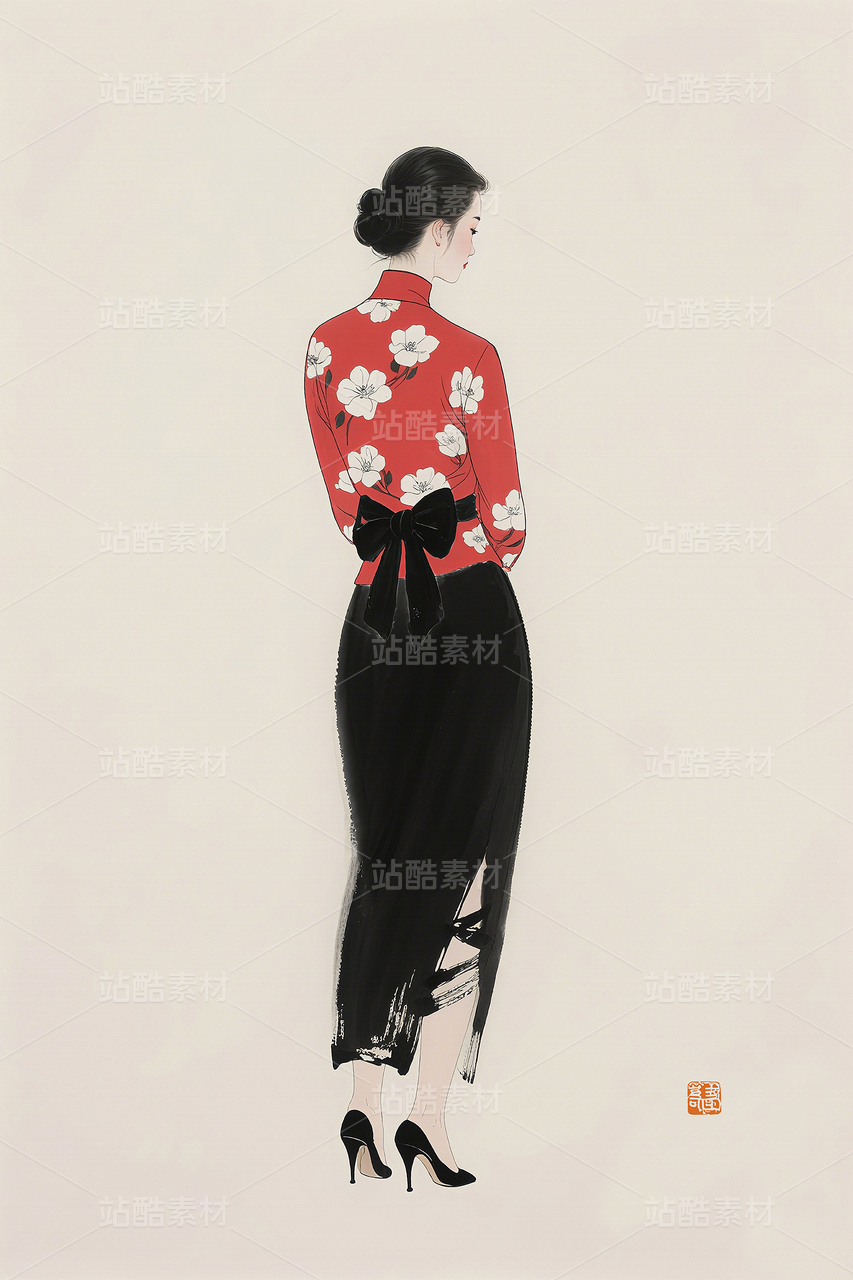 水墨人物装饰画服装杂志封面文旅海报宣传画时尚服装画
