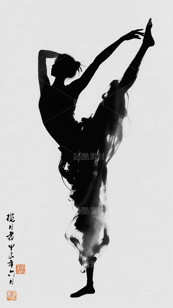 舞蹈海报宣传画舞蹈场馆画水墨画舞蹈人物妩媚柔美曼妙