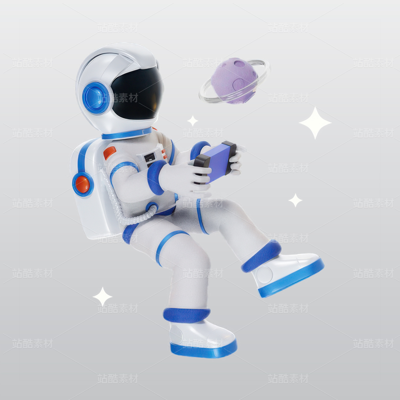 宇航员在太空中玩3D插图blend模型图标素材