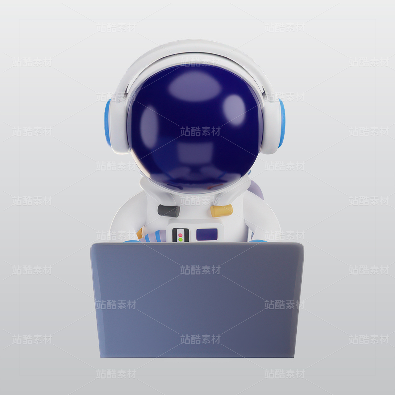 宇航员使用笔记本电脑工作3D插图blend模型