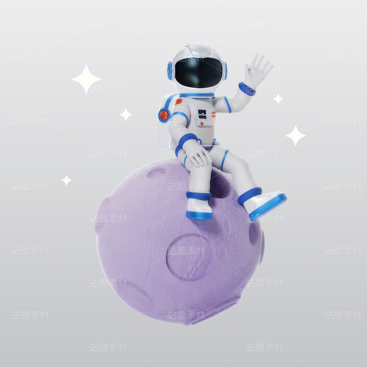 月球上的宇航员3D插画blend模型图标素材