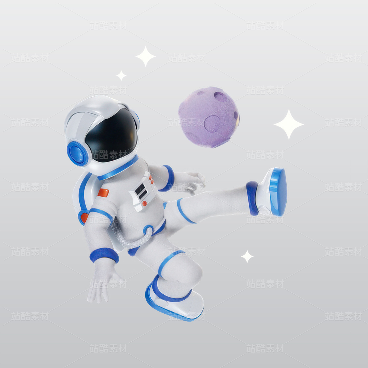 宇航员在月球上玩3D插图blend模型图标素材