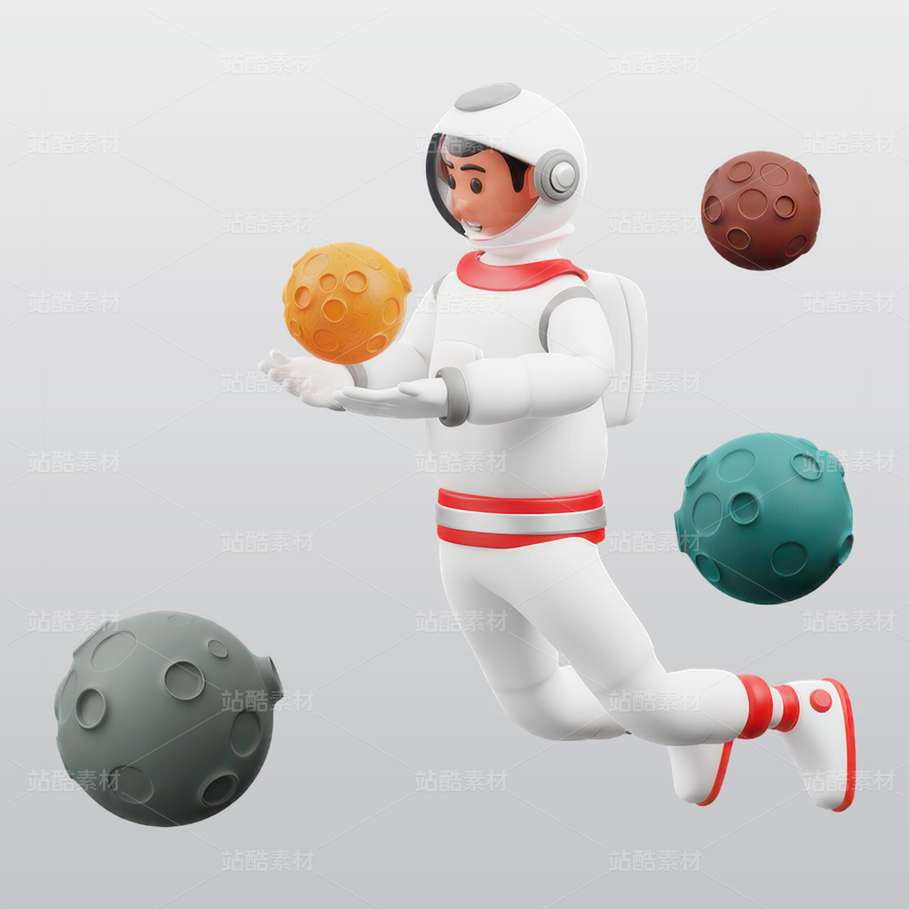 宇航员正在飞行与火星3D插图blend模型图标