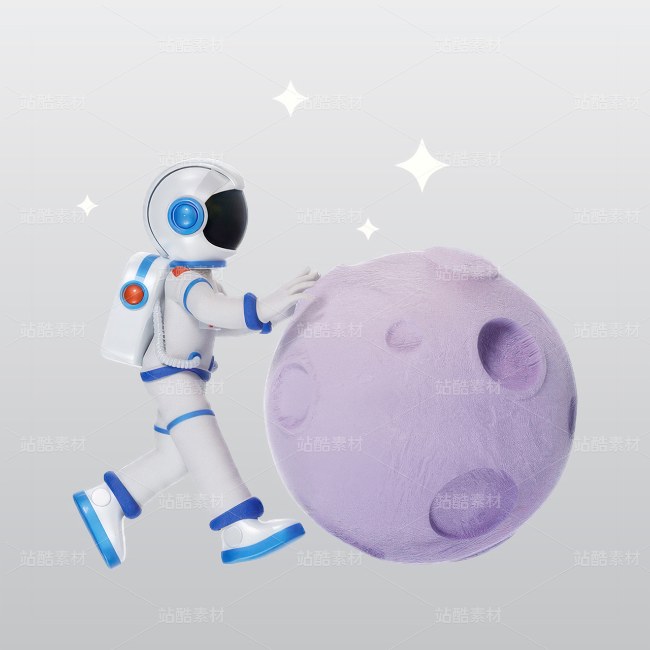 月球上的宇航员3D插图blend模型图标素材
