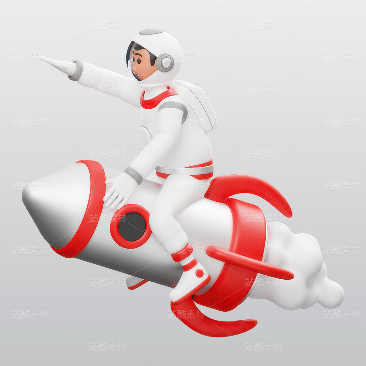 宇航员乘坐火箭3D插图blend模型图标素材