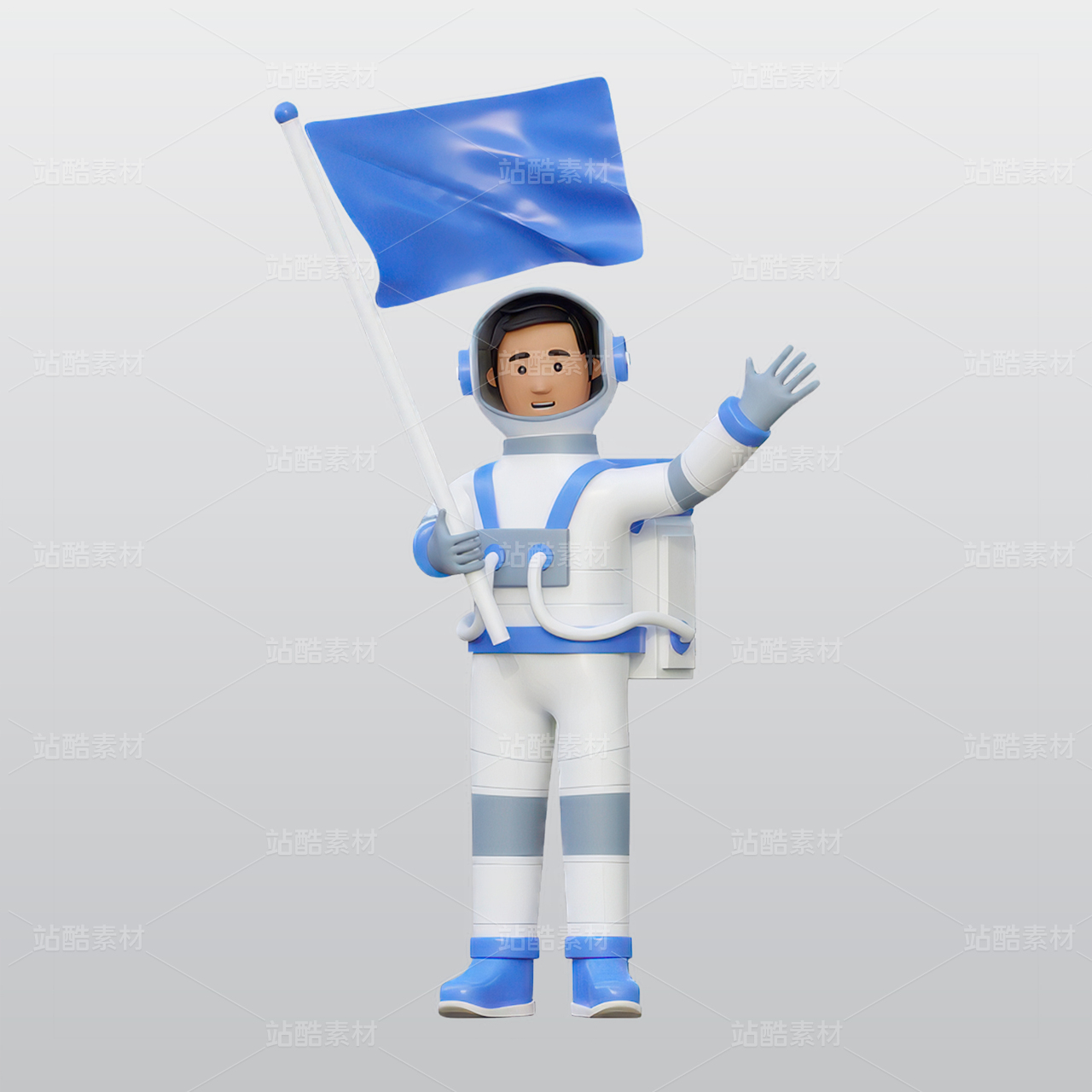 举着旗子的宇航员3D图标blend模型图标海报